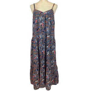 Boho Feathers & Floral Print Midi Dress Knox Rose Lined Sleeveless Women's L